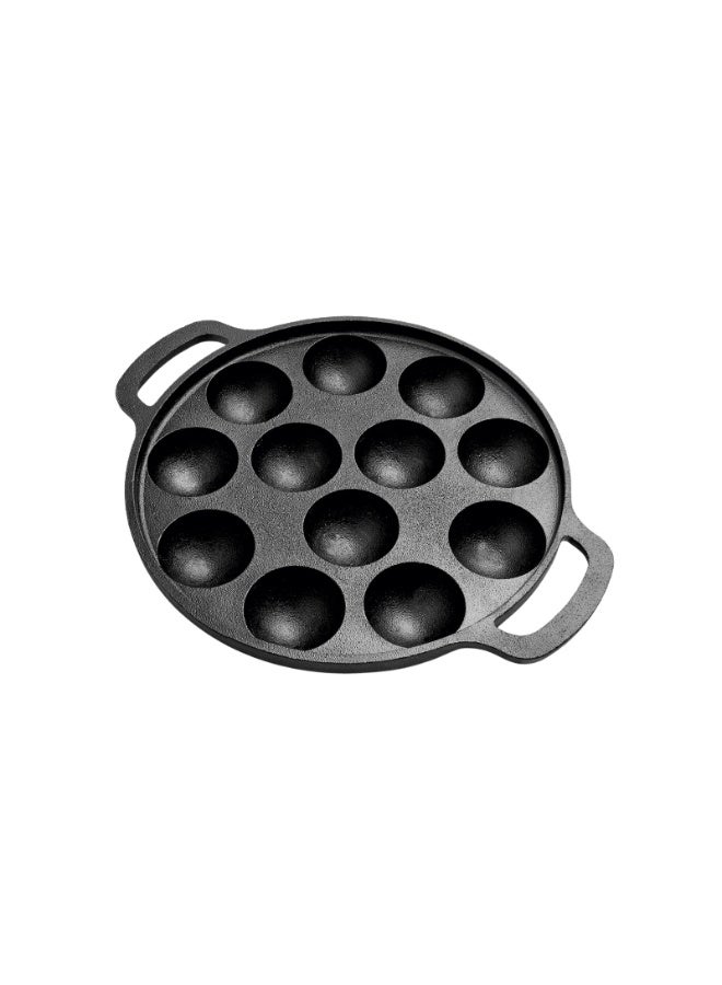 ديسينت مقلاة أبام من الحديد الزهر - مقلاة/صانعة أبام - مقلاة بان كيك بـ 12 فتحة، صانعة كبة وفلافل، أباتشاتي، مقلاة أبي، مقلاة بانيارام، أواني طهي متينة من الحديد الزهر بوزن 2 كجم، متبلة مسبقًا، مناسبة للغاز والحث - Image 2